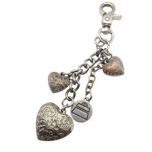 Vintage Kathy Van Zeeland Silver Tone Filigree Heart Keychain Purse Bag Charm